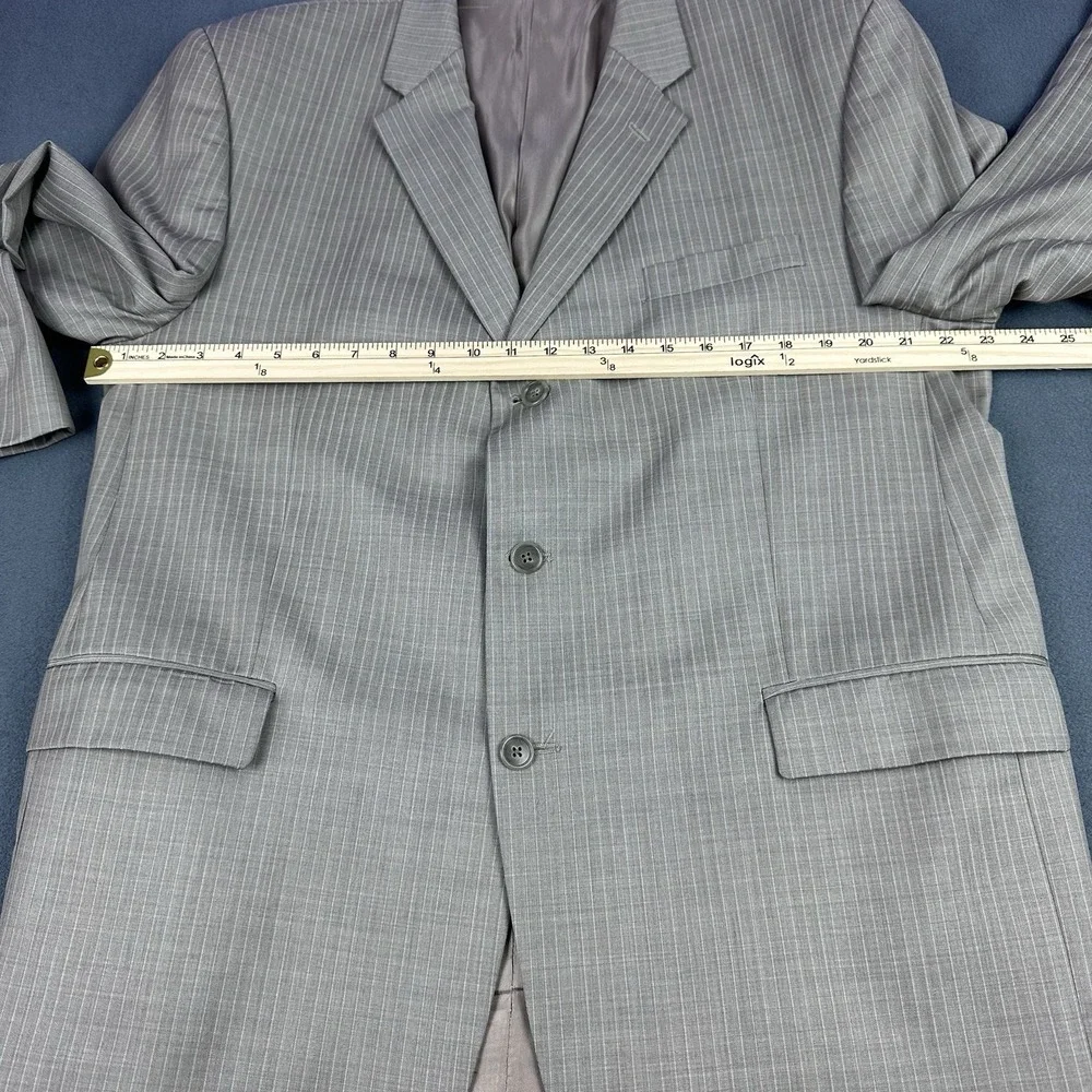 Calvin Klein Taupe Pinstripe Wool Blazer 48R Made Canada Sport Coat Jacket